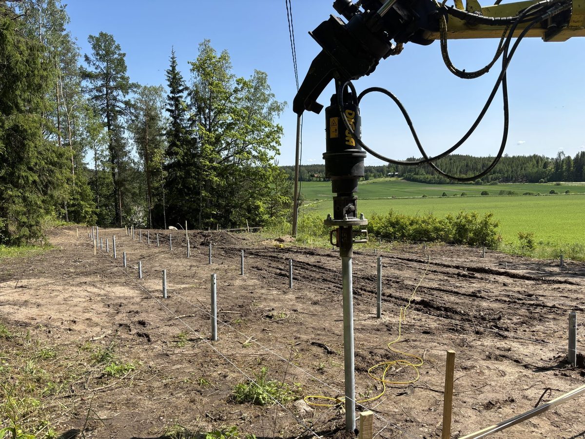 Completed screw pile foundations ready for construction