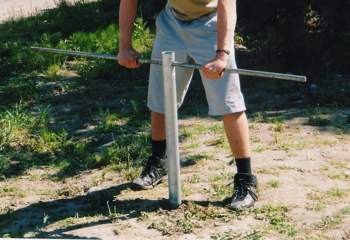 The very first screw pile installed by hand, 2001