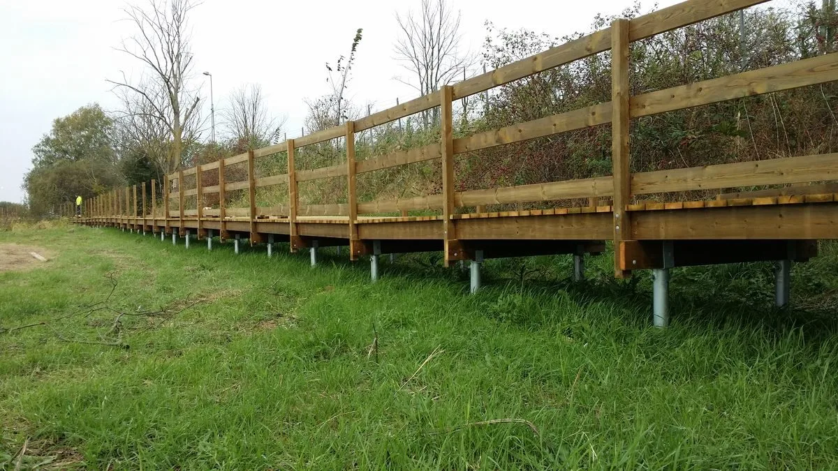 Completed timber boardwalk on screw pile foundations
