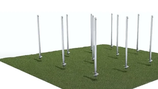 HELIX screw piles positioned in the ground at a construction site