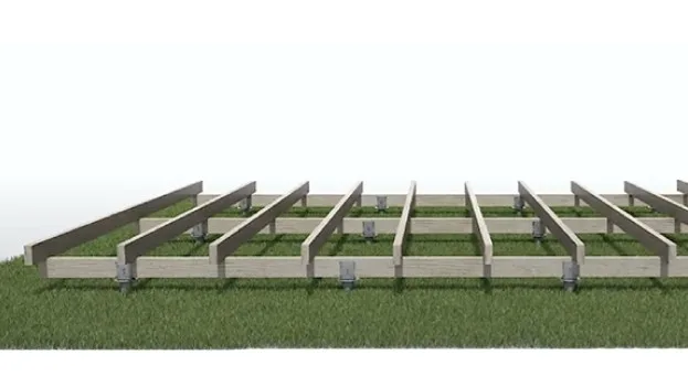 Complete wooden frame structure built on HELIX screw pile foundations