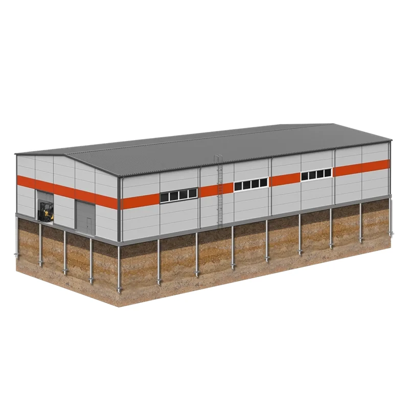 Industrial hall on screw pile foundations