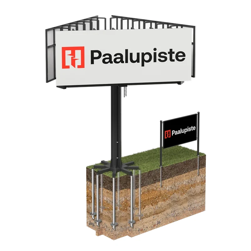 Advertising board on screw pile foundations