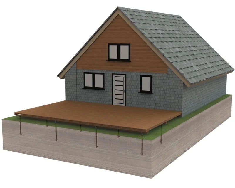 Deck on screw pile foundations