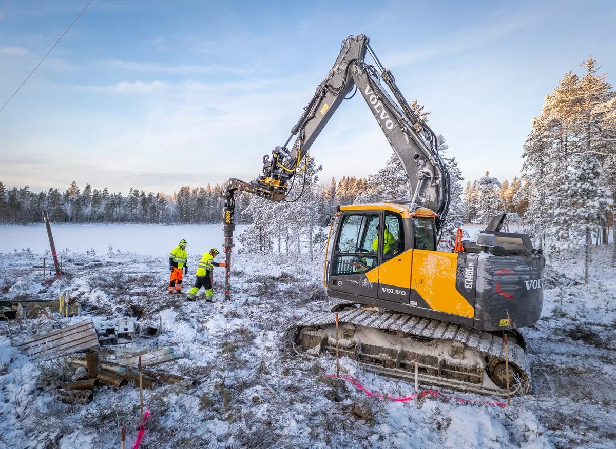 PRO screw pile being installed with a large excavator on an infrastructure project
